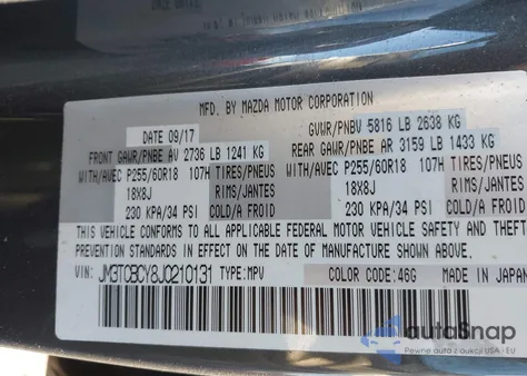 2018 Mazda Cx-9 Touring z USA, uszkodzony, nr VIN JM3TCBCY8J0210131